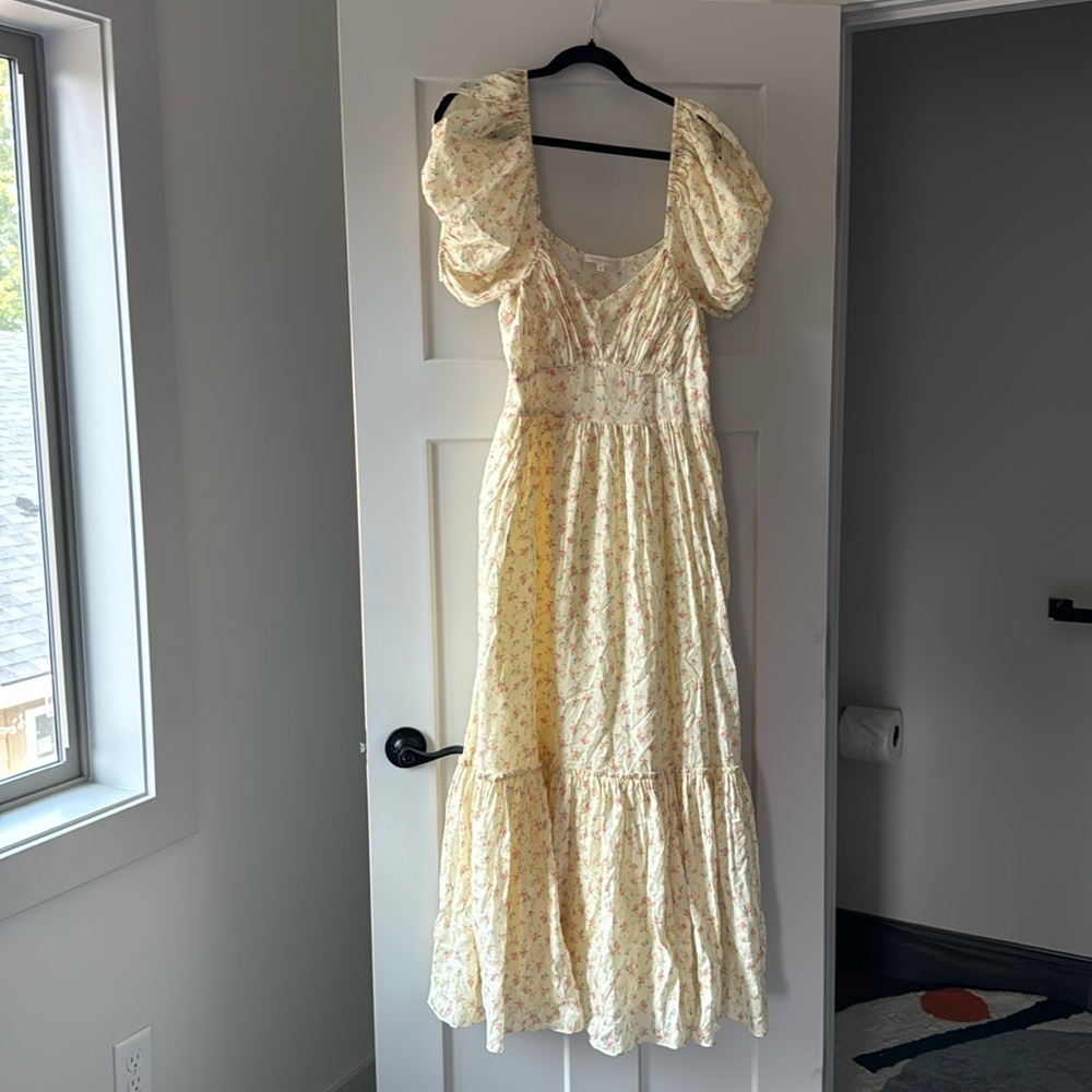 LoveShackFancy Floral Puff Sleeve 100% Cotton lined Dress – Size 10